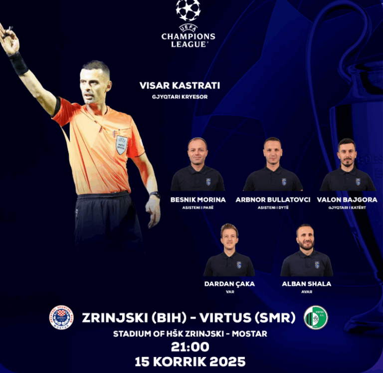 Udhëheqësi i ekipit të gjyqtarëve kosovarë në Ligën e Kampionëve delegohet Visar Kastrati