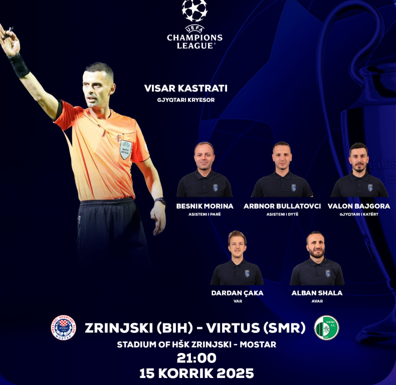 Udhëheqësi i ekipit të gjyqtarëve kosovarë në Ligën e Kampionëve delegohet Visar Kastrati