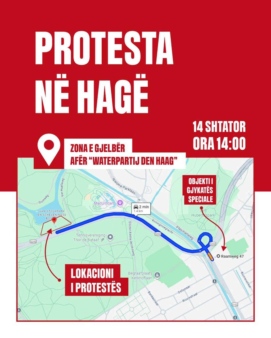 OVL e UÇK-së njoftojnë për lokacionin e protestës që do të mbahet në Hagë më 14 shtator ora 14:00
