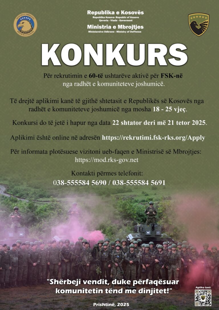 Konkurs për rekrutimin e 60-të ushtarëve aktivë për FSK-në