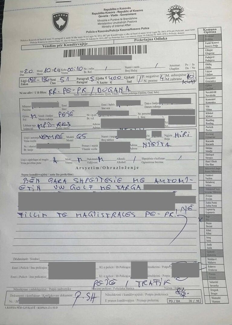 Policia dënon dy persona për gara ilegale në Pejë