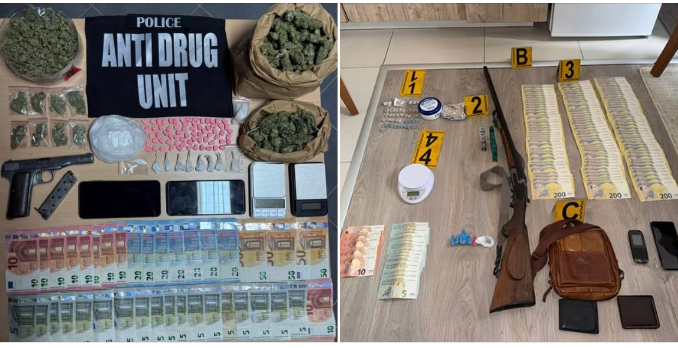 Rastet e koduara ‘’Pinku’’ dhe ‘’Dora e Kapur’’ çojnë në pranga katër të dyshuar, konfiskohen mbi 25 mijë euro para kesh dhe sasi të shumta të narkotikëve