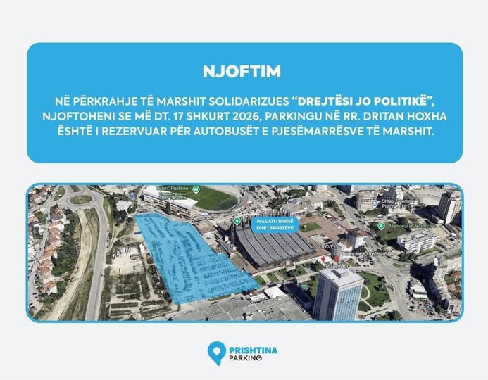 Parkingu në rrugën “Dritan Hoxha” i rezervuar për marshin “Drejtësi, jo politikë” më 17 shkurt