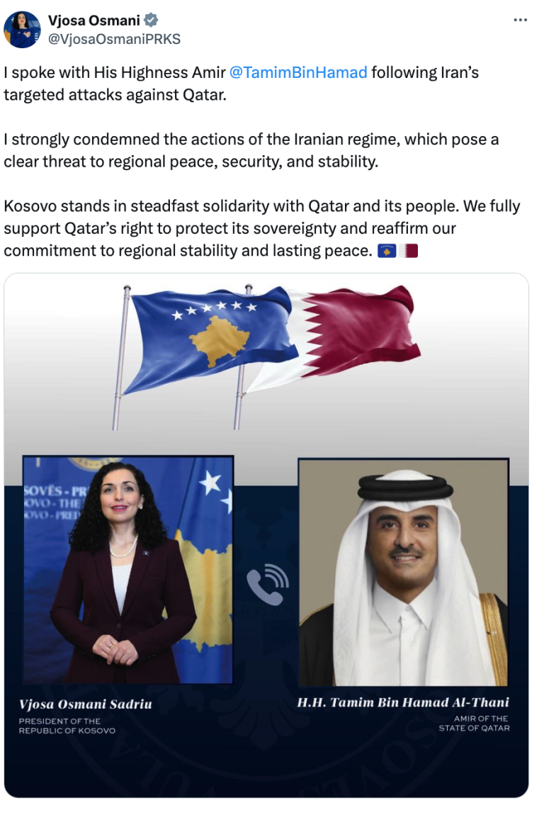 Osmani dënon sulmet ndaj Katarit