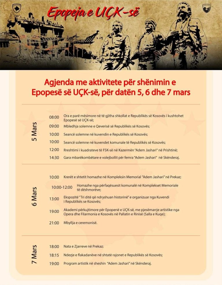 Aktivitetet përkujtimore për Epopenë e UÇK-së, 5–7 mars