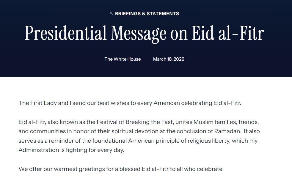 Trump uron Fitër Bajramin: “Kujtim i lirisë fetare dhe përkushtimit shpirtëror”