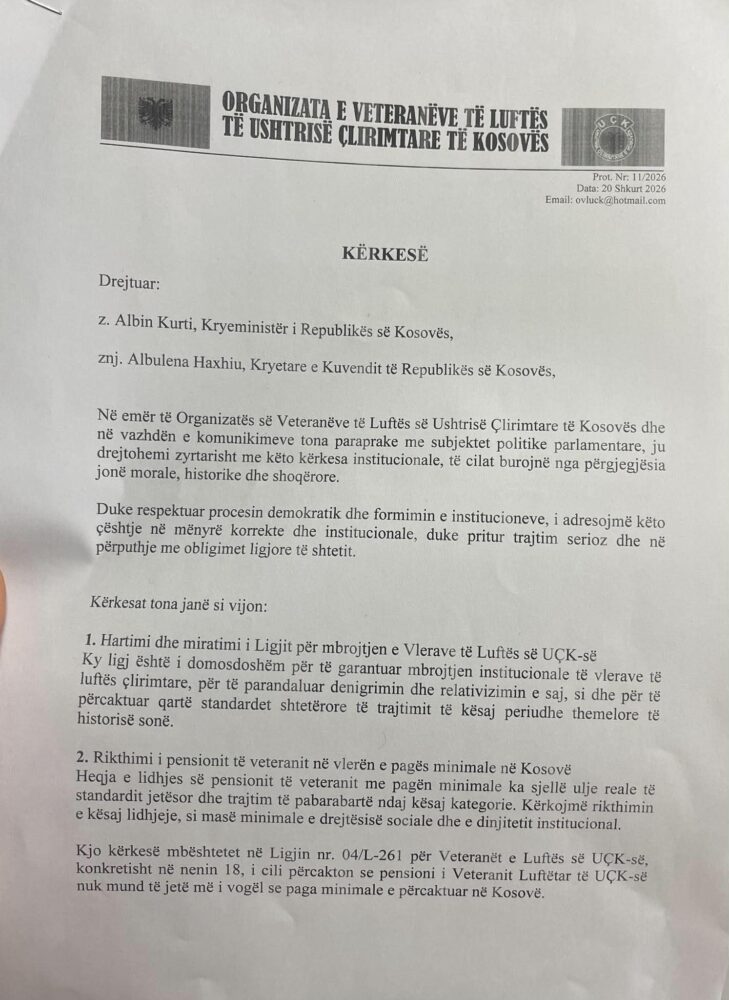 OVL e UÇK-së kërkon ligj për mbrojtjen e vlerave të luftës, paralajmëron protesta