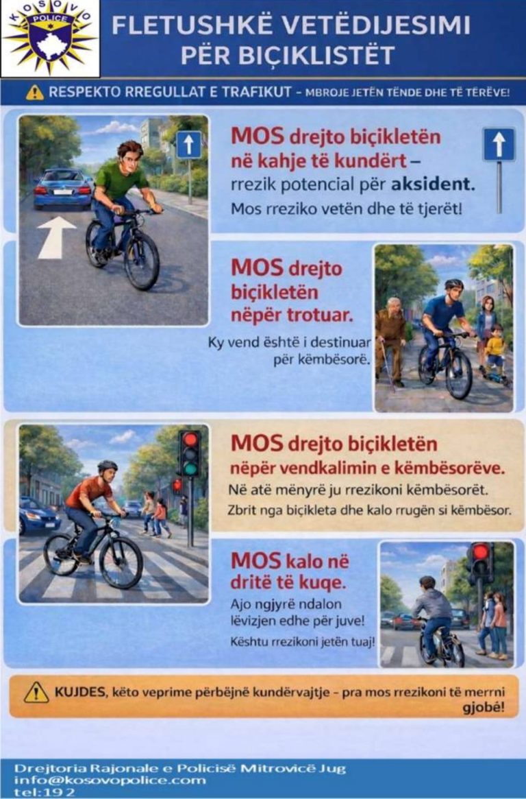 Policia në Mitrovicë të Jugut me fushatë për sigurinë e biçiklistëve