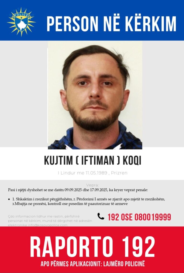 Policia kërkon ndihmën e qytetarëve për lokalizimin e personit në kërkim