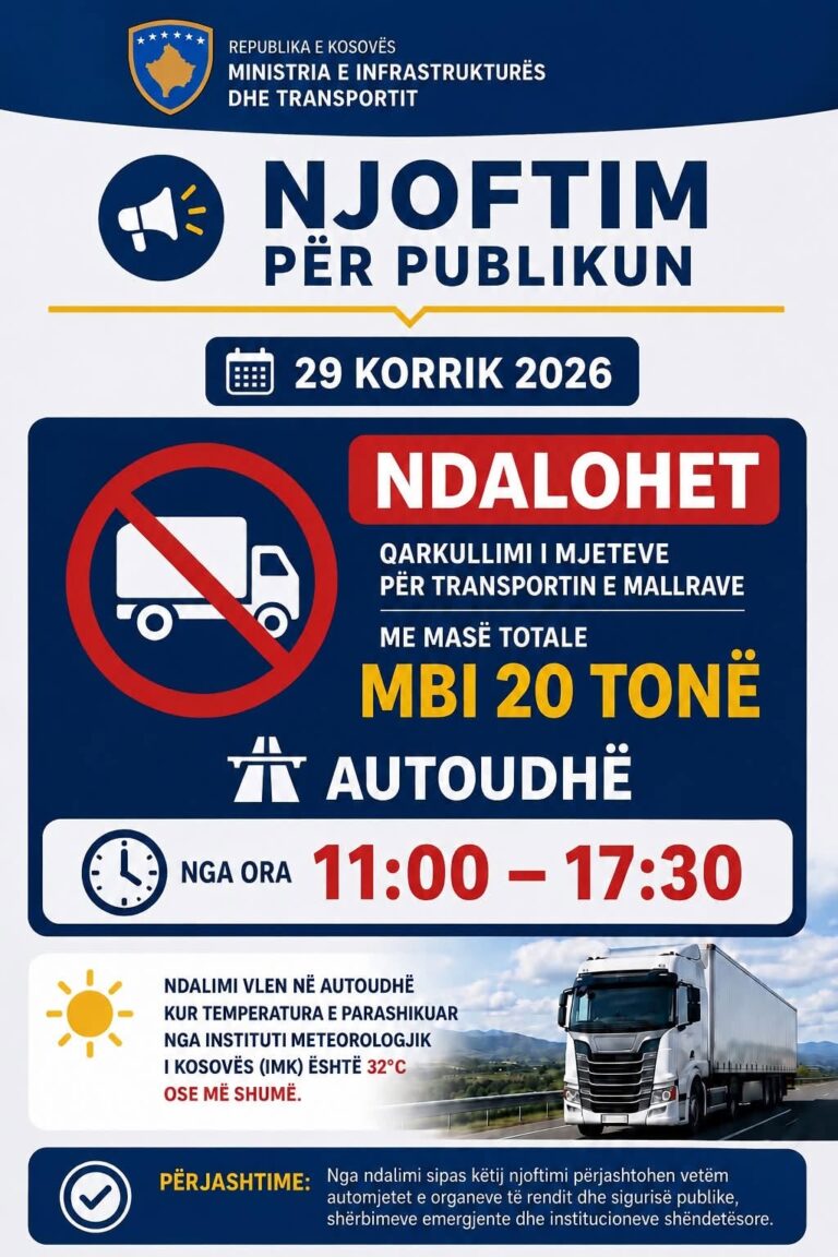 Nesër kufizohet qarkullimi i kamionëve mbi 20 tonë në autoudhë