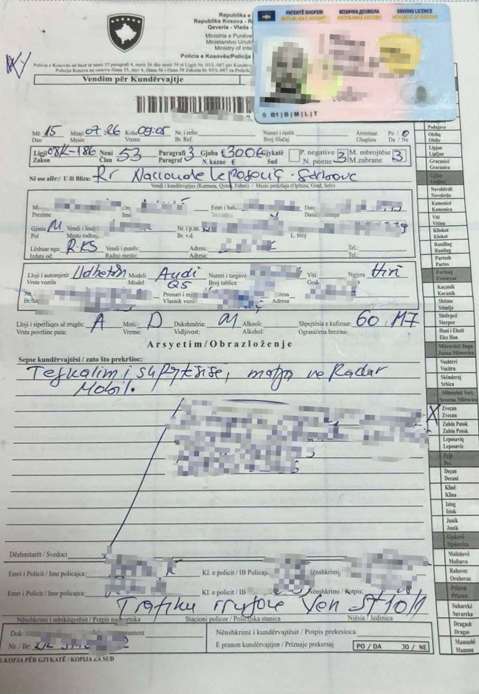 17 km/h në zonën 60, policia gjobit dhe ia ndalon patentën shoferit