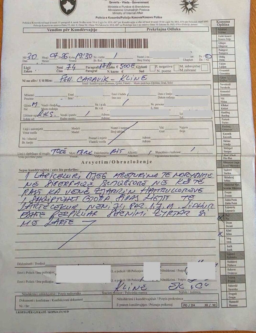 Dy zjarrvënie në Klinë, dy persona gjobiten me nga 500 euro