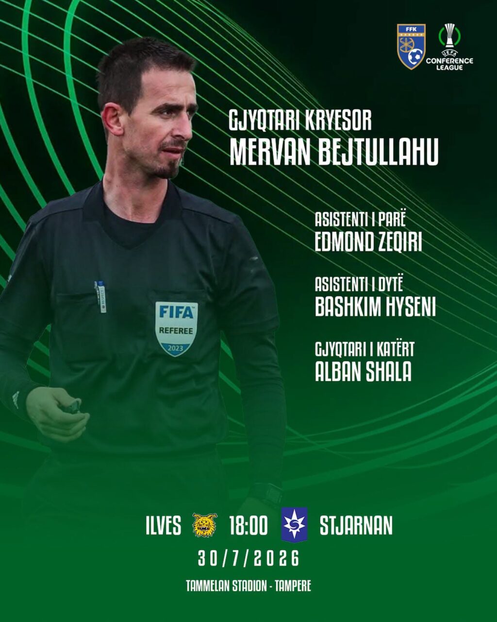 UEFA delegon Mervan Bejtullahun për ndeshjen e Conference League