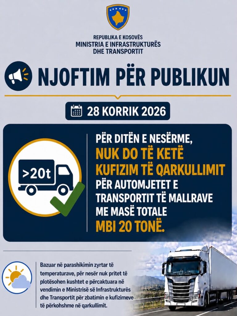 Nesër pa kufizime për kamionët mbi 20 tonë