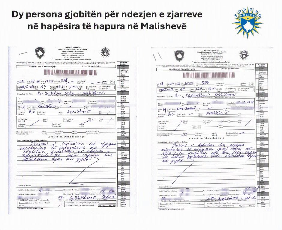 Dy persona gjobiten nga 500 euro për ndezje zjarresh në Malishevë